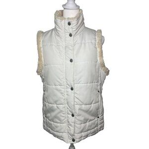 Carolyn Taylor Womens Medium White Faux Fur Trim Vest
